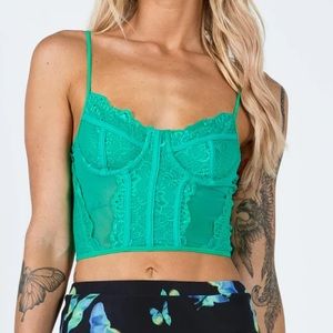 Green lace top, princess polly, size 2